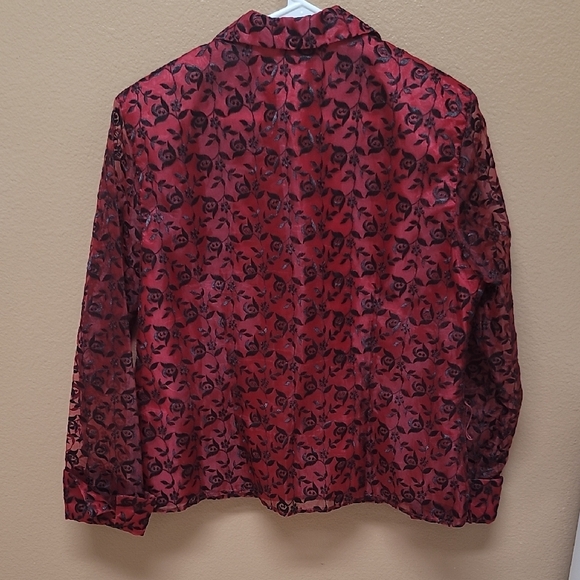 MSK Women's Red and Black Sheer Floral Button Down Shirt ❤️🖤 - Picture 8 of 10
